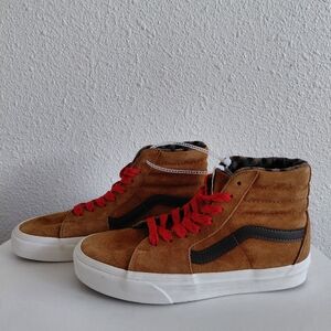Vans Tan High-Top Sneakers with Red Laces